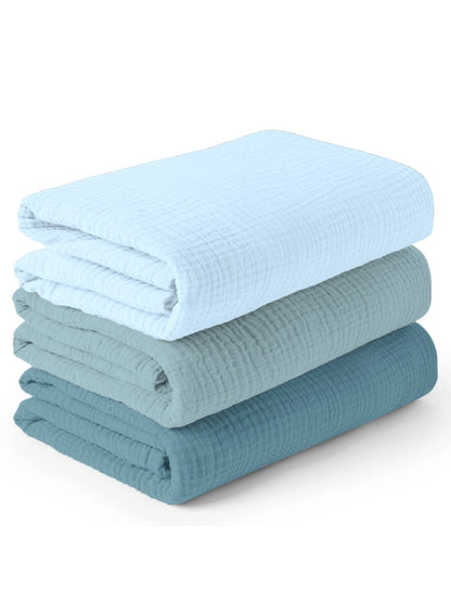 3-Piece Muslin Receiving Blanket Set for Newborn Care, Soft Breathable Baby Wraps with Printed and Solid Design Options in 120 x 100 or 80 x 65 cm