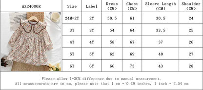 Toddler Girls Floral Dress with Oversized Collar and Long Sleeves, Bear Leader Outfit in Sizes 2T–6T for Spring, Fall and Family Photos