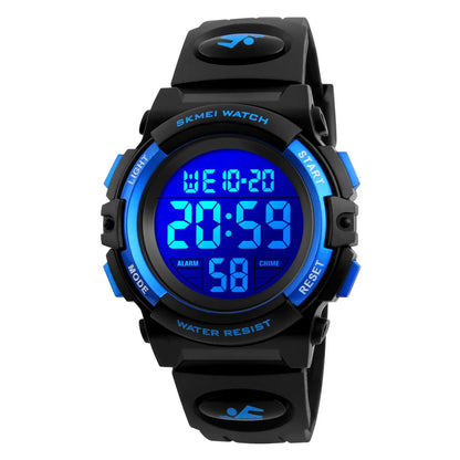 Kids Digital Sports Watch, SKMEI LED Chronograph Wristwatch with 5Bar Water Resistance, Round Display and PVC Buckle Strap for Boys and Girls