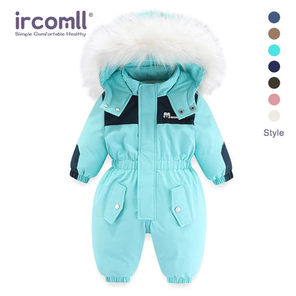 Toddler Hooded Snowsuit by Ircomll, Padded One-Piece Winter Outerwear with Plush-Look Hood Trim, Elastic Cuffs and Pockets, Sizes 18M to 4-5T