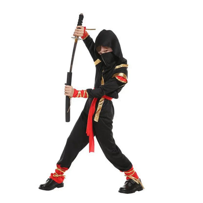 Samurai Ninja Costume for Kids with Hooded Warrior Styling and Toy Accessory Options for Halloween Parties, Cosplay and School Performances