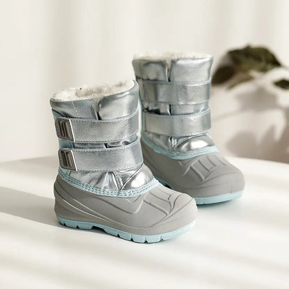 Kids Unicorn Winter Boots with Plush Trim, Gold-Tone Horn and Ear Details, Pink and White Fantasy-Themed Cold-Weather Footwear for Girls