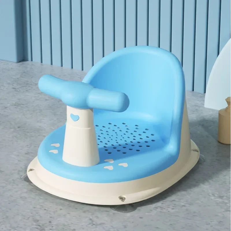 Drainage-Hole Baby Bath Seat with Suction-Cup Base, Removable Front Armrest and High Backrest in Multiple Colors for Closely Supervised Bathing