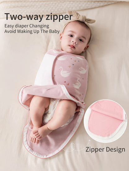 Envelope Baby Swaddle Wrap with Cap, INSULAR Adjustable Cotton Newborn Set in S and M with Animal, Leaf, Rainbow and Star Pattern Options