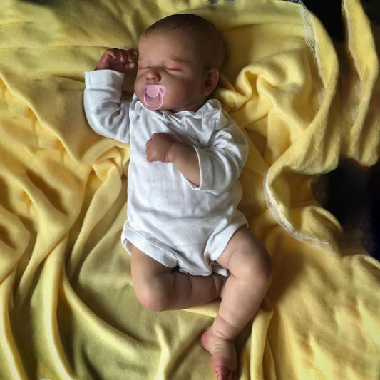 Sleeping Reborn Baby Doll with Cloth Body, Vinyl Details and Hand-Painted Hair, LouLou Doll with Clothes, Bottle and Pacifier for Ages 3+