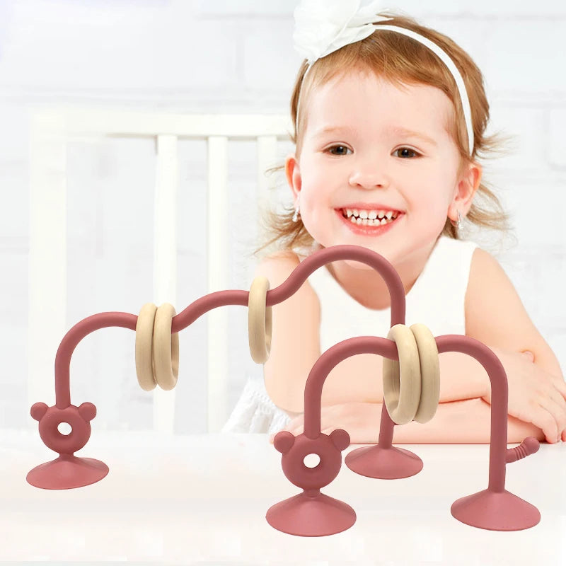 Suction Cup Ring Maze Toy with Silicone Curved Track for Supervised Baby Tabletop Play, Hands-On Sensory Exploration and Fine Motor Activities