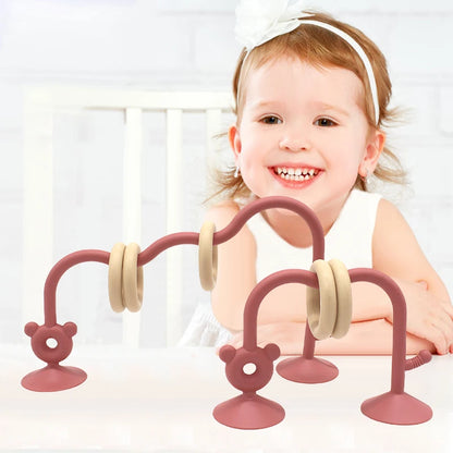 Suction Cup Ring Maze Toy with Silicone Curved Track for Supervised Baby Tabletop Play, Hands-On Sensory Exploration and Fine Motor Activities