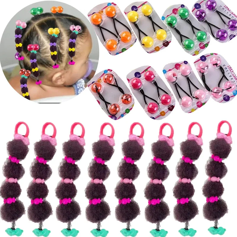 Bubble Puff Ponytail Extensions for Girls, 8-Pack Afro-Textured Hair Accessories with Elastic Loops and Beaded Styling Set Options