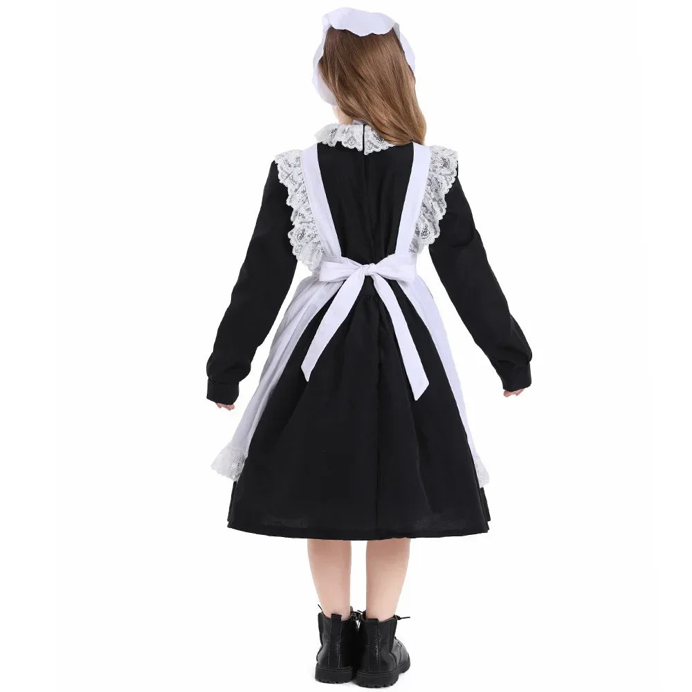Girls Pioneer Prairie Costume Dress with Apron and Bonnet Options for Colonial School Plays, Historical Dress-Up and Halloween Events