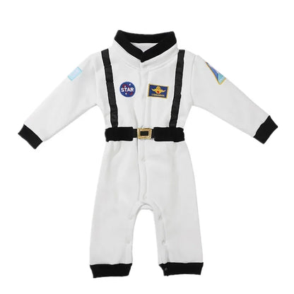 Toddler Astronaut Costume with Long Sleeves, Embroidered Space Details and White Bodysuit Styling for Baby Halloween Photos and Costume Parties