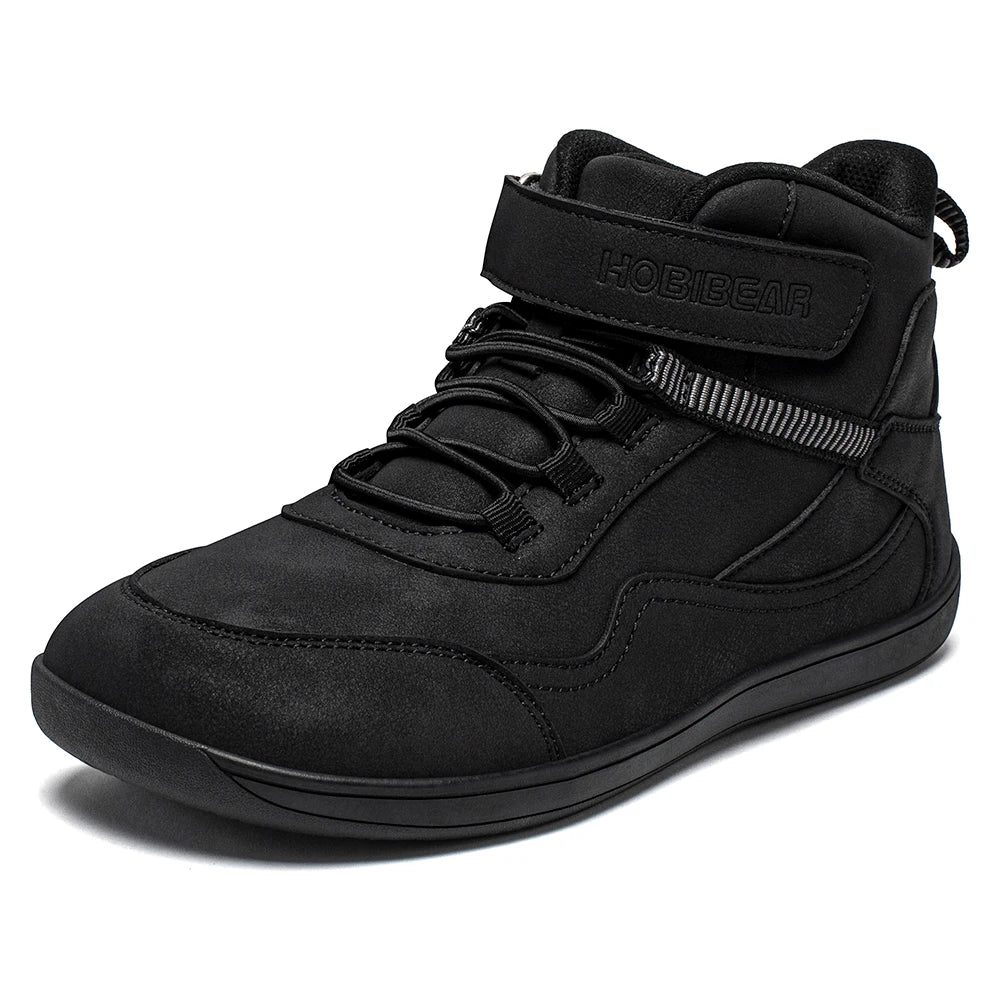 Kids Barefoot Boots with Wide Toe Box, Zero-Drop Sole and Adjustable Hook-and-Loop Strap, HOBIBEAR Artificial Leather Mid-Top Outdoor Shoes