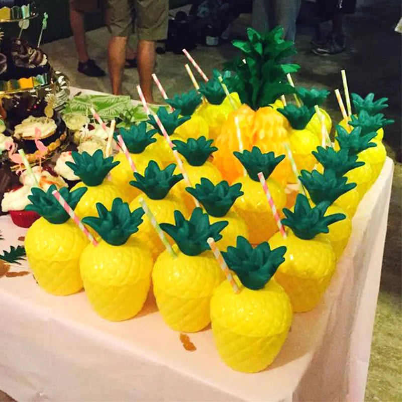 Fruit Shaped Party Cups in Pineapple, Coconut and Strawberry Designs, 6 or 10-Piece Plastic Drink Cup Sets for Luau Birthdays and Summer Celebrations