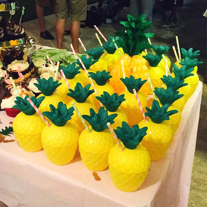 Fruit Shaped Party Cups in Pineapple, Coconut and Strawberry Designs, 6 or 10-Piece Plastic Drink Cup Sets for Luau Birthdays and Summer Celebrations