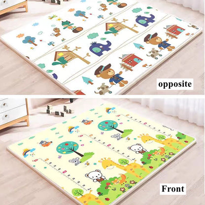Multi-Size Baby Crawling Play Mat with Double-Sided Illustrated Patterns, Foldable XPE Floor Rug in 0.5 or 1 cm Thickness for Supervised Play