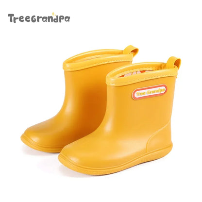 Solid Color Kids Rain Boots in PVC with Rear Pull Tabs, Mid-Calf Pull-On Rainy-Day Shoes for Boys and Girls, Eight Colors and Listed Sizes 5-12