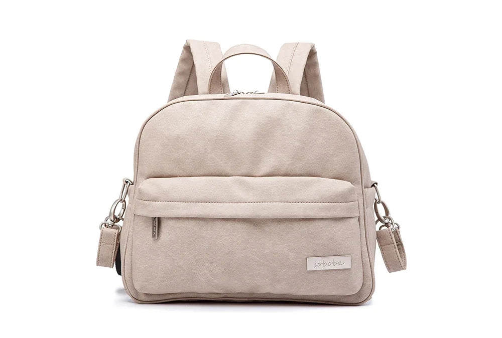 Diaper Bag Backpack by Soboba with Front Zipper Pocket, Top Carry Handle and Solid Color Styling for Baby Care Essentials and Everyday Outings