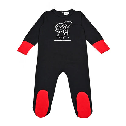 Kids Matching Pajamas with Red Cuffs and White Character Graphics, Black Sibling Outfit Styles with Two-Piece Sets, Nightgown and Footie Options