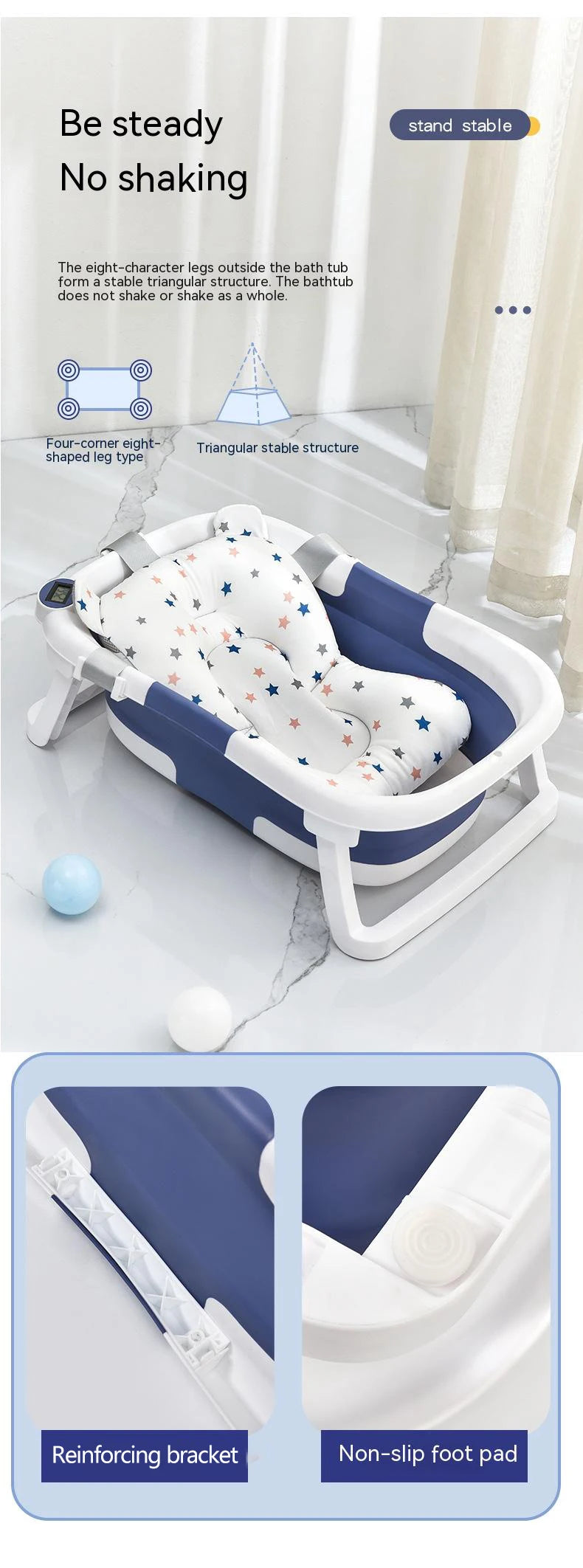 Temperature-Sensing Baby Bathtub with Digital Display, Compact Folding Bath Tub for Supervised Bathing and Small-Bathroom Storage