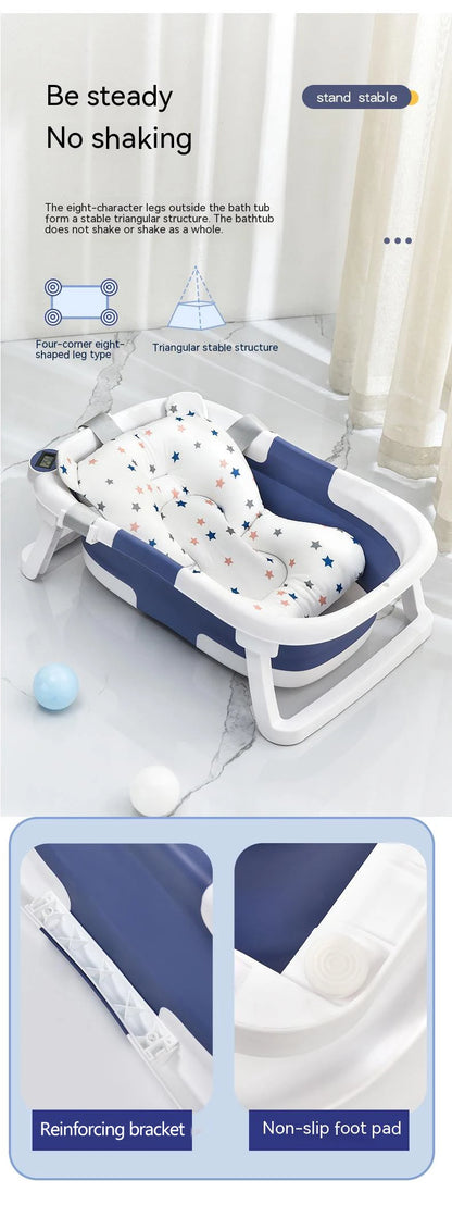 Temperature-Sensing Baby Bathtub with Digital Display, Compact Folding Bath Tub for Supervised Bathing and Small-Bathroom Storage