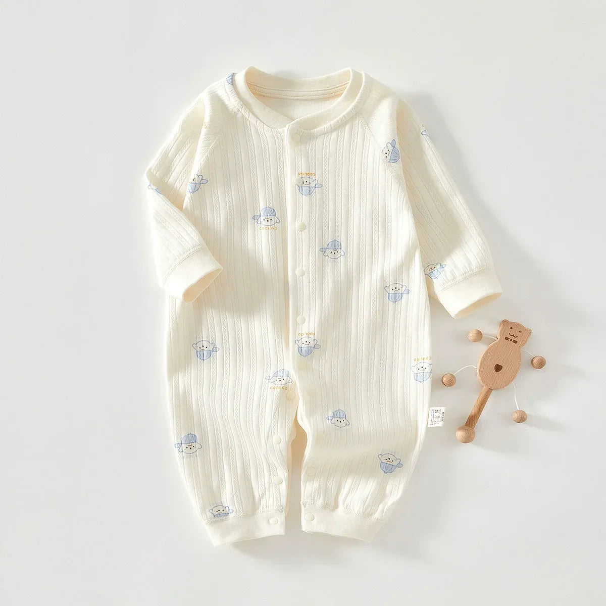 Printed Baby One-Piece Romper with Long Sleeves, Front Opening and Footless Legs, Heart and Animal Style Options for Boys and Girls, Sizes 59-90 cm