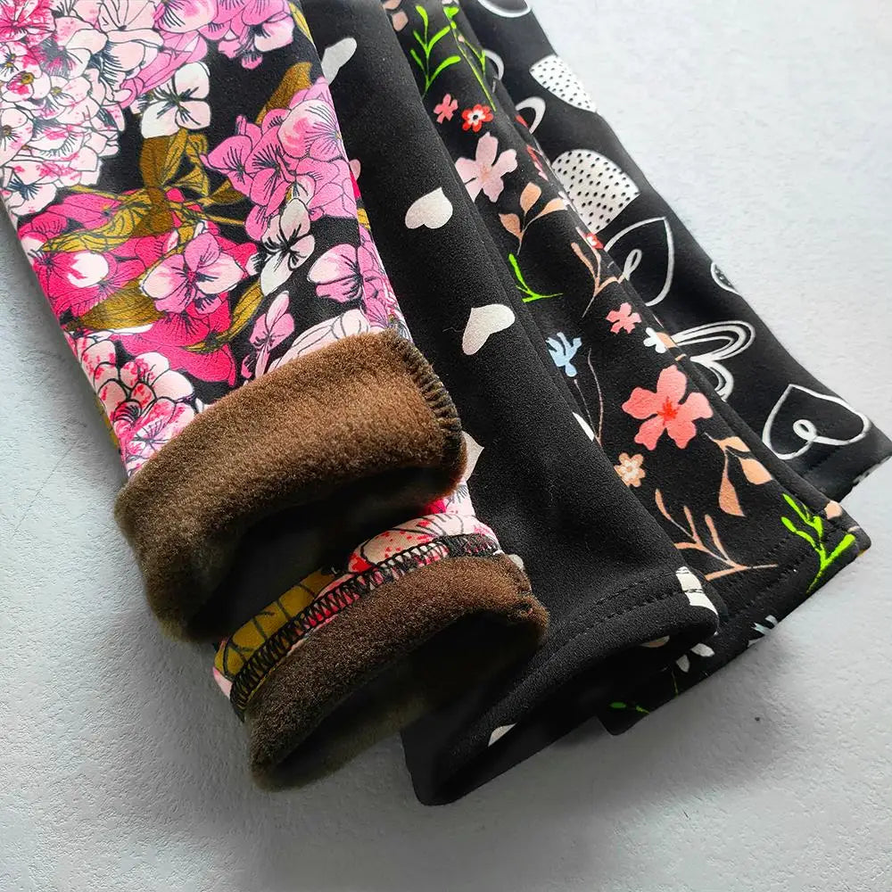 Printed Lined Leggings for Girls, Plush-Textured Winter Pants with Floral Heart and Pattern Options for Toddler and Kids Outfits, Sizes 2-3T to 10-11
