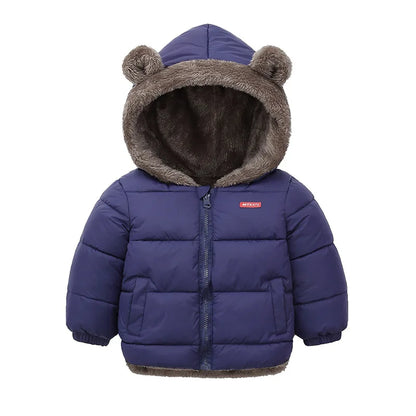 Toddler Bear Ear Hooded Jacket with Plush-Look Lining and Quilted Zip-Up Design, Kids Winter Outerwear for Boys and Girls in Sizes 24M-6T