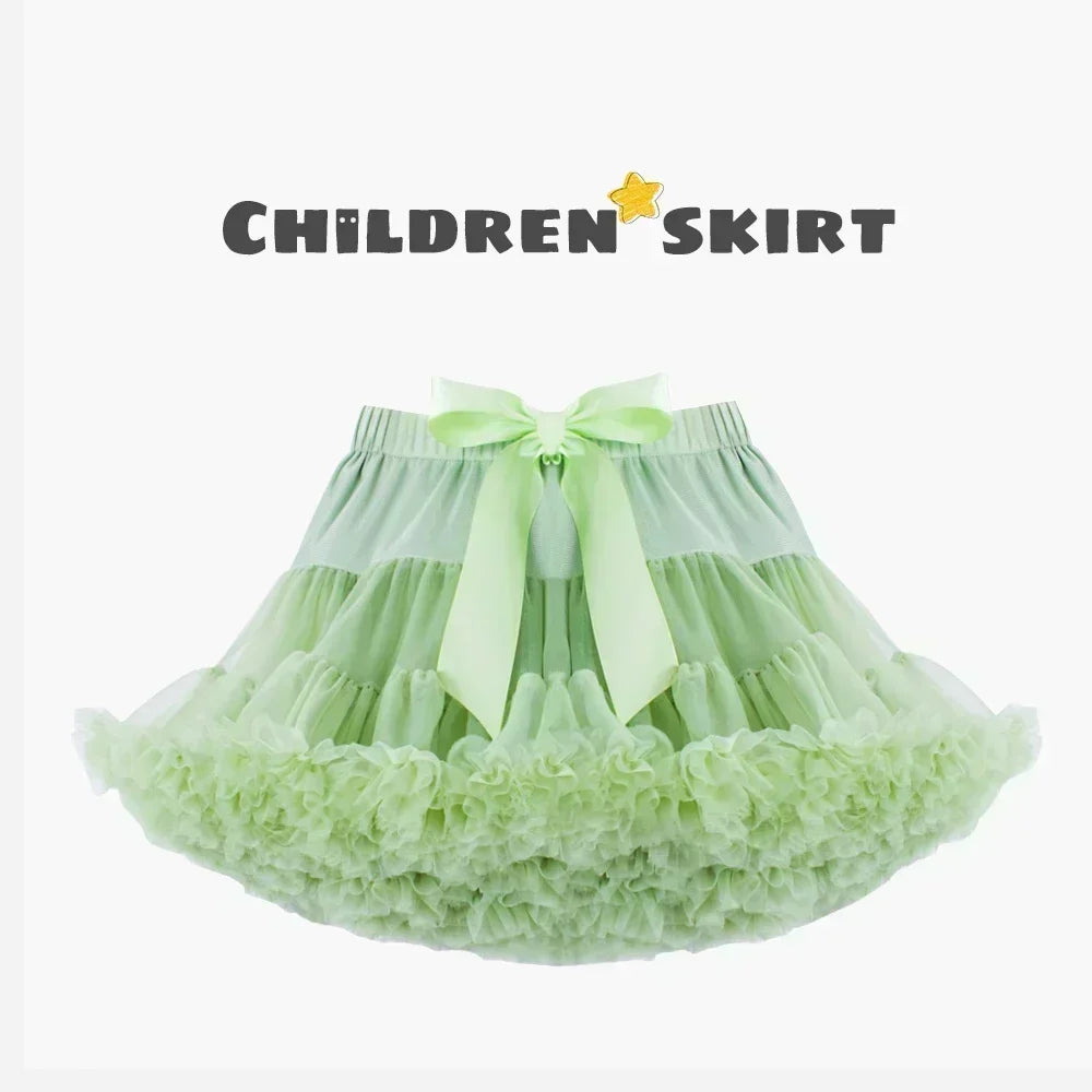 Girls Bow Waist Tutu Skirt with Fluffy Tulle Layers and Satin Lining, Adjustable Elastic Waist Pettiskirt for Birthdays, Dance and Dress Up