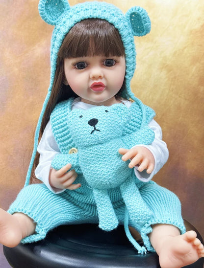 Long Hair Reborn Girl Doll with Fixed Acrylic Eyes, 20 Inch Toddler-Style Doll with Movable Limbs, Clothes, Magnetic Pacifier and Bottle