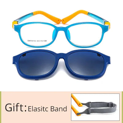Children's 2-in-1 Sunglasses with Flexible Eyeglass Frame and Removable Sun Clip, Colorful Kids Shades for Summer Outings and Family Travel