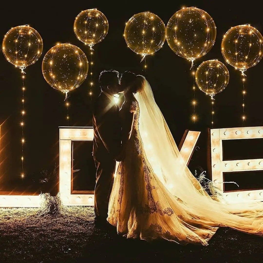 LED Light Up Balloons with Batteries and Clear Bobo Balloon Design, 10-100 Set Options for Wedding Receptions, Proposals and Birthday Party Decor