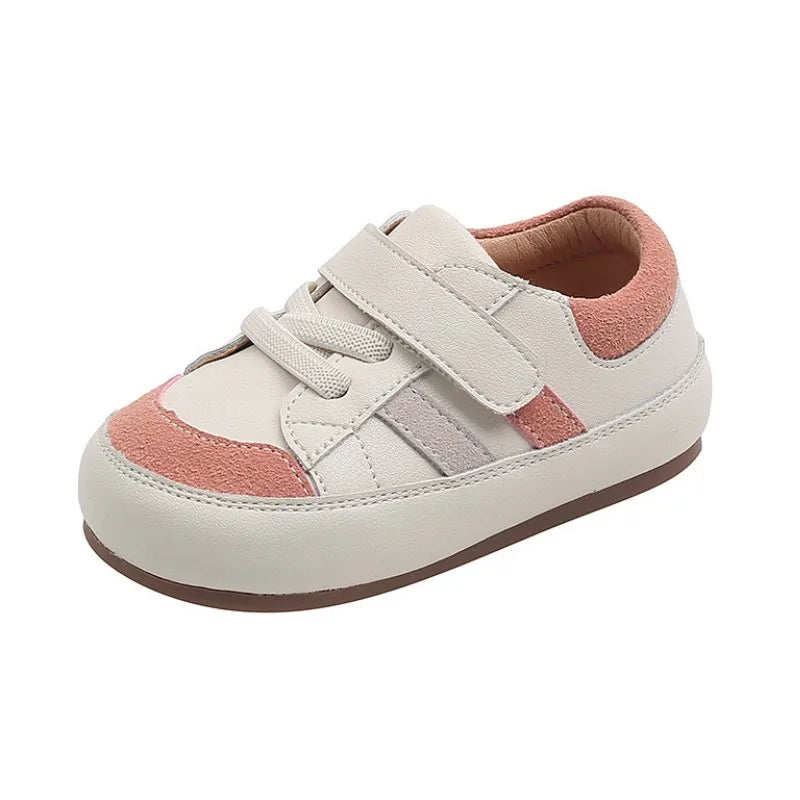 Baby Colorblock Strap Sneakers in Microfiber Leather, DIMI Low-Top Casual Shoes for Boys and Girls in Blue Pink or Brown, Spring and Fall Outfits