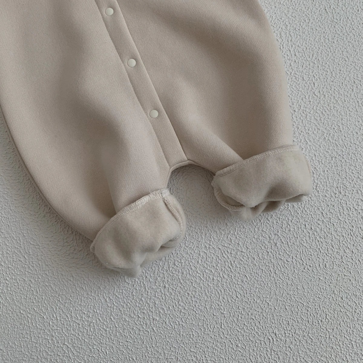 Baby Hooded Snap Front Jumpsuit with Bear Patch, Long Sleeve One-Piece Outfit in Coffee or Beige for Boys and Girls, Sizes 3M-18M