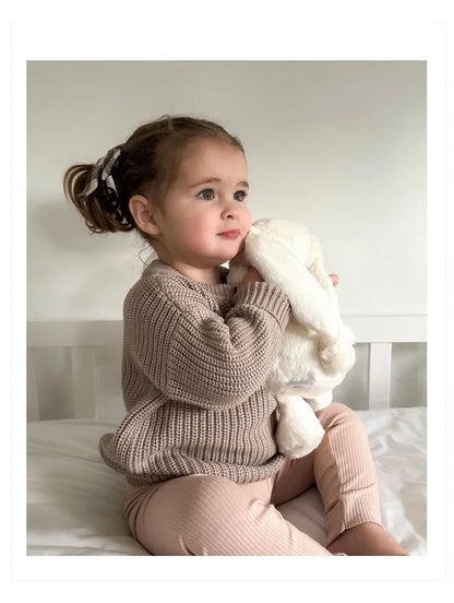 Cotton Crewneck Baby Sweater for Boys and Girls, Long Sleeve Ribbed Knit Pullover for Infants and Kids, Everyday Cool Weather Layering