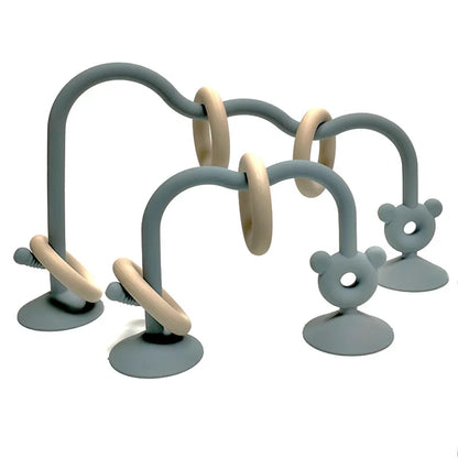 Silicone Suction Bead Toy with Curved Track and Sliding Rings, Colorful Tabletop Activity for Supervised Grasping and Visual Exploration