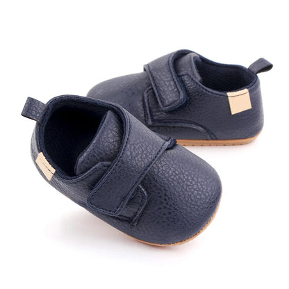 Baby Strap Shoes with Rounded Toes and Heel Pull Tabs, Solid Color Moccasin-Style Footwear for Infant Boys and Girls Everyday Outfits