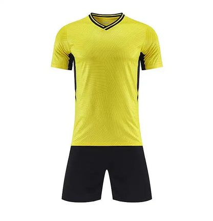 Kids Soccer Training Outfit with Short Sleeve V-Neck Jersey and Shorts, Contrast Trim Sports Clothing Set for Boys and Girls, Youth and Adult Sizes