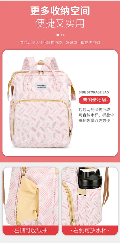 Convertible Diaper Bag Backpack with Fold-Out Changing Area and Stroller Hooks, 30 x 20 x 40 cm Baby Essentials Organizer for Parents