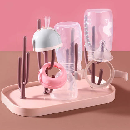 Cactus Baby Bottle Drying Rack with Branch Holders and Water Catch Tray, Portable PP Countertop Organizer for Bottles, Nipples and Pacifiers