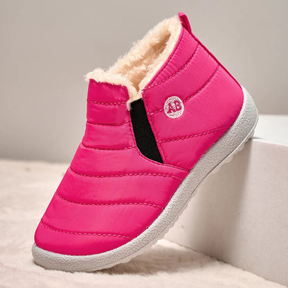 Kids Quilted Ankle Winter Boots with Plush Lining and Side Zippers, Blue Padded Cold-Weather Shoes with Rounded Toes, Sizes 26–35