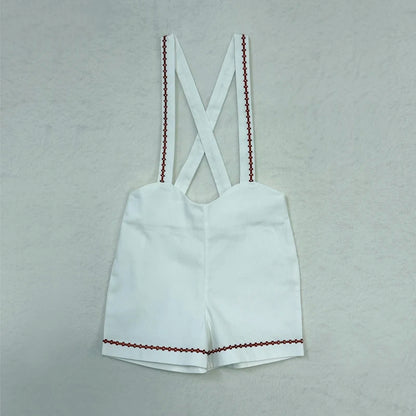 Matching Sibling Clothes with Classic Blue Trim, Shirts, Shorts, Overalls, Dresses and Cardigan Options for Baby Boys, Girls and Kids