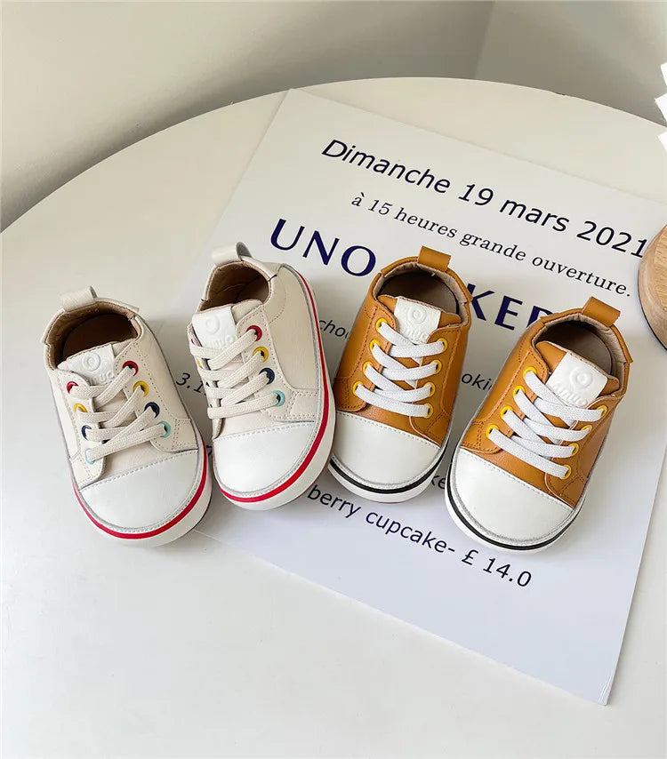 Toddler Colorful Eyelet Sneakers with Lace-Up Front and Contrast Sole Stripe, Beige or Yellow Baby Boys and Girls Casual Spring and Fall Shoes