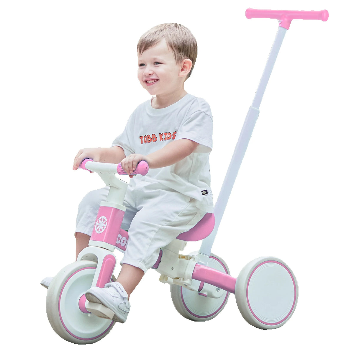 Toddler Tricycle 3-in-1 with Parent Push Handle, Pink Ride-On with Quiet EVA Wheels, Carbon Steel Frame and Adjustable Seat for Ages 1–4