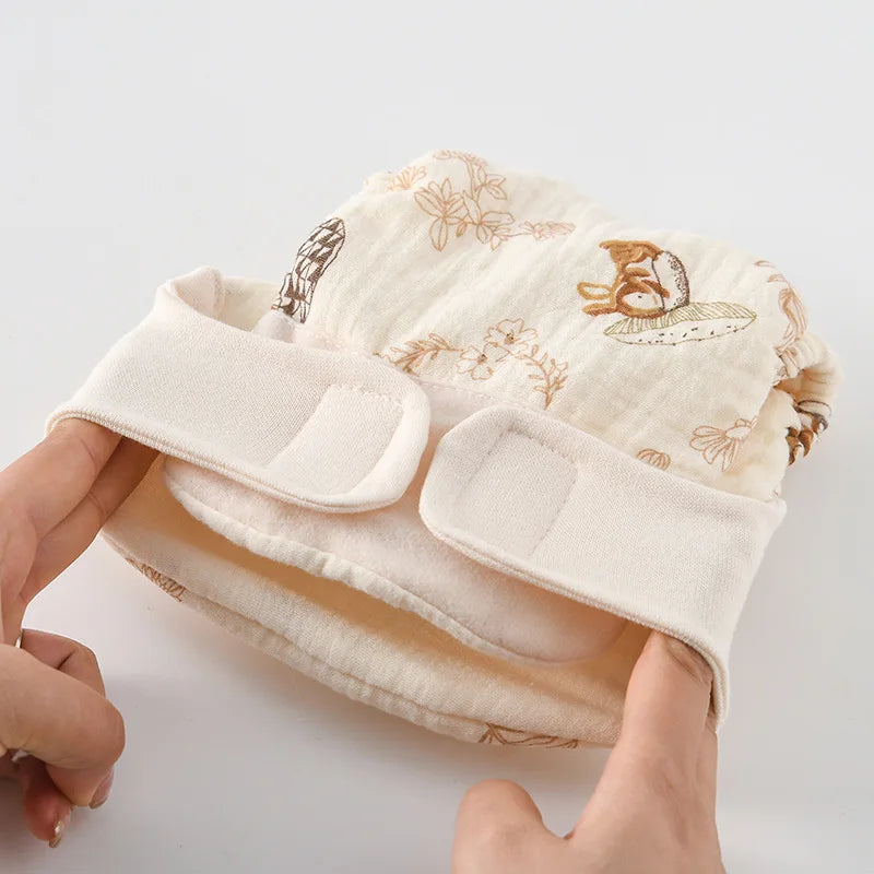 Baby Wrap Cloth Diaper with Adjustable Waist Tabs, Reusable Cotton Nappy in Animal and Rainbow Prints, Single-Piece Infant Changing Essential