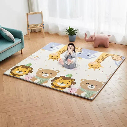 Double-Sided Baby Floor Mat with Animal and Scene Prints, Foldable Foam Crawling Rug in Five Size and Thickness Options for Supervised Play
