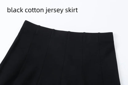 Denim Panel Pleated Skirt for Girls, Teens and Women, Washed Blue and Gray Cotton Styles with Black Jersey Option for Everyday Casual Outfits