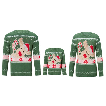 Reindeer Family Christmas Sweaters in Red or Green, Matching Mom Dad and Kids Long Sleeve Crewneck Pullovers for Holiday Photos and Parties