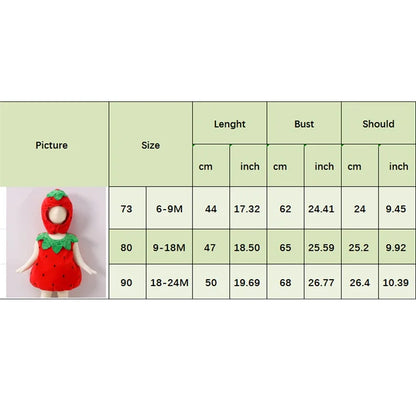 Baby Strawberry Costume with Hat, Red Fruit Romper with Green Leaf Trim for Infant Halloween Dress-Up, Berry-Themed Parties and Photo Sessions