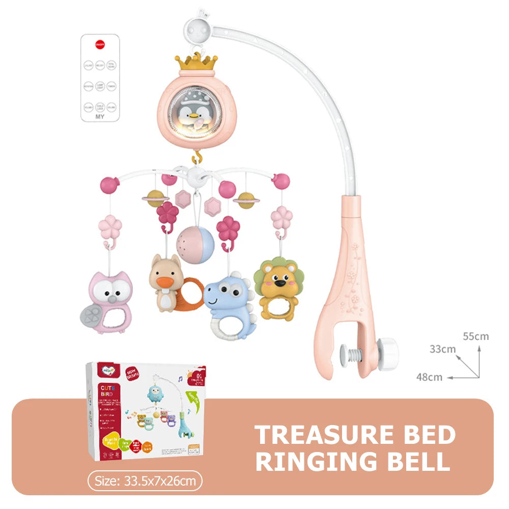 Remote Control Crib Mobile with Projector and Night Light, Rotating Animal Hanging Toys, Musical Lullabies and Timer for Baby Nursery