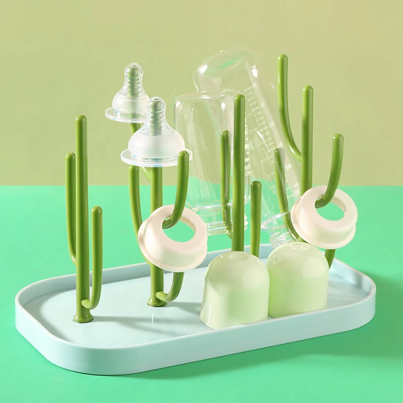 Cactus Baby Bottle Drying Rack with Branch Holders and Water Catch Tray, Portable PP Countertop Organizer for Bottles, Nipples and Pacifiers