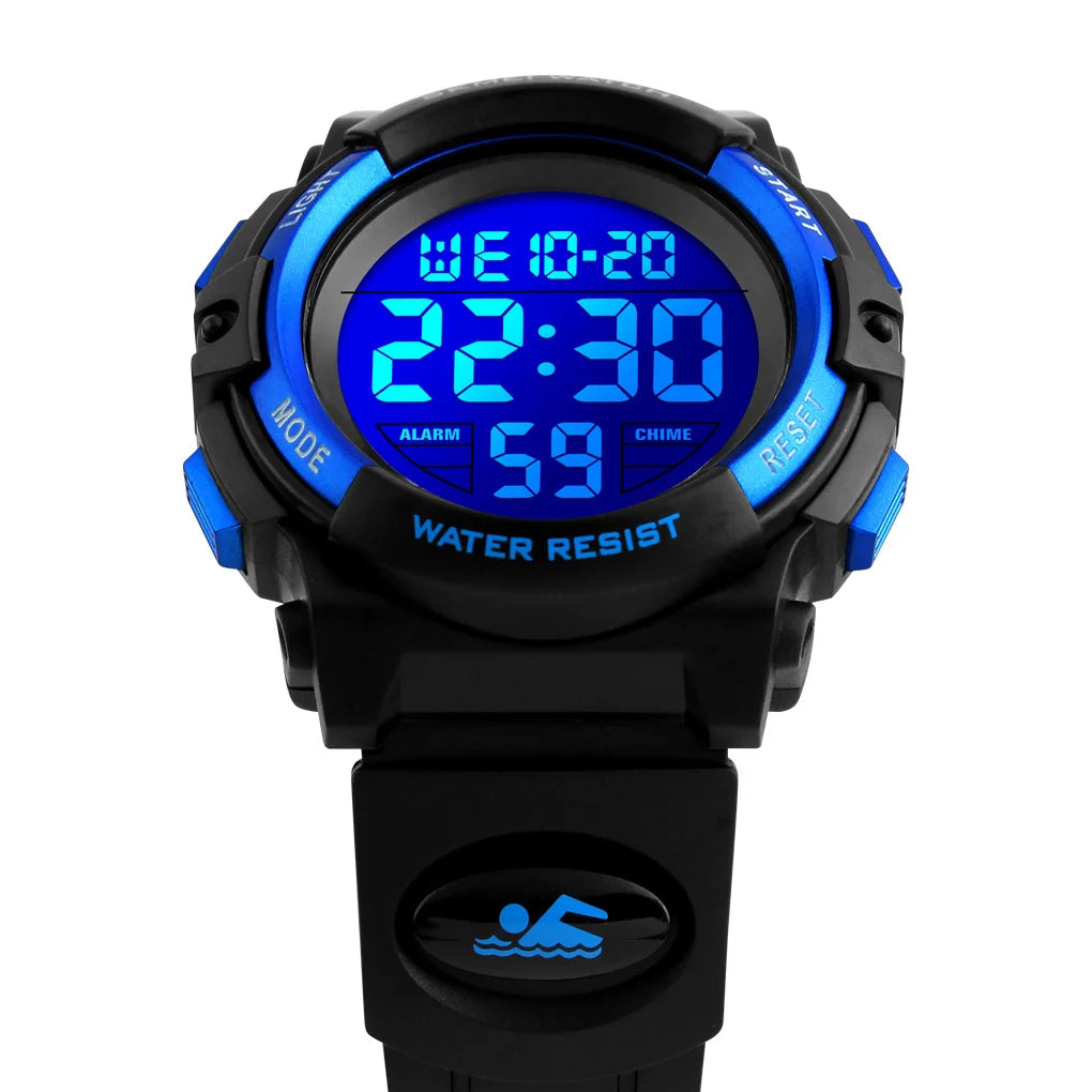 Kids Digital Sports Watch, SKMEI LED Chronograph Wristwatch with 5Bar Water Resistance, Round Display and PVC Buckle Strap for Boys and Girls